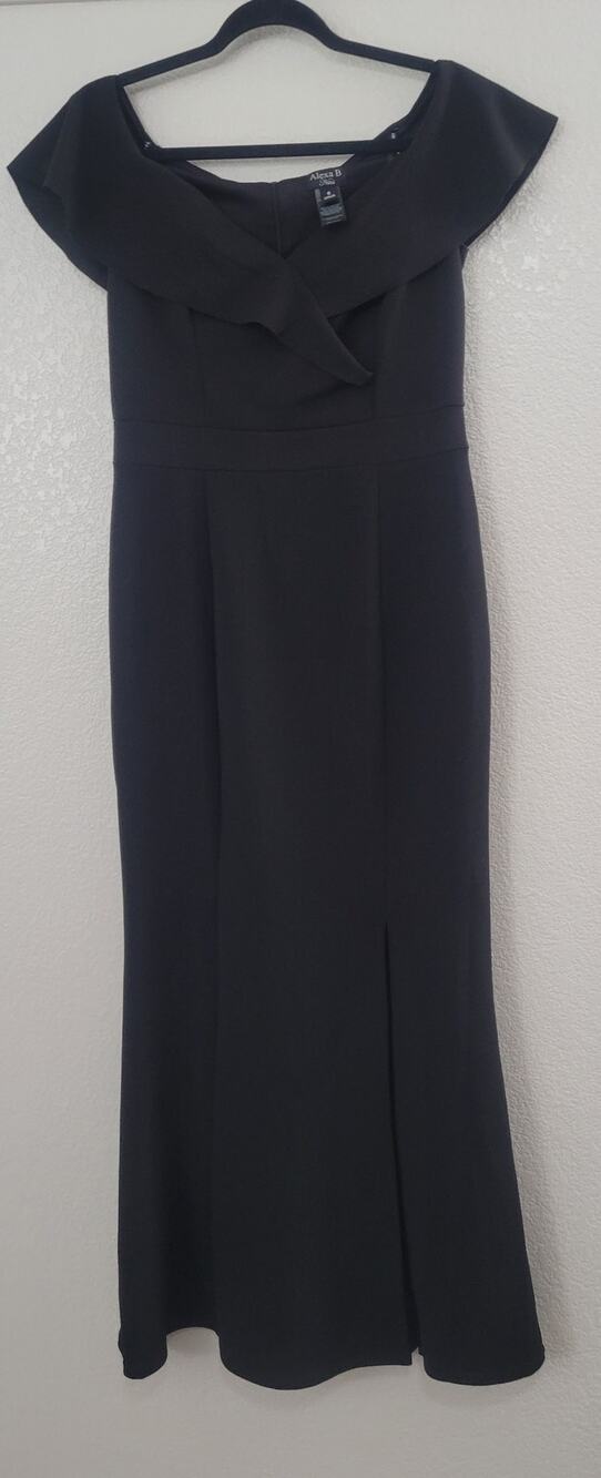 Alexa B Nites Women's Black Off Shoulder Ruffle Gown Formal Evening Dress Size 6